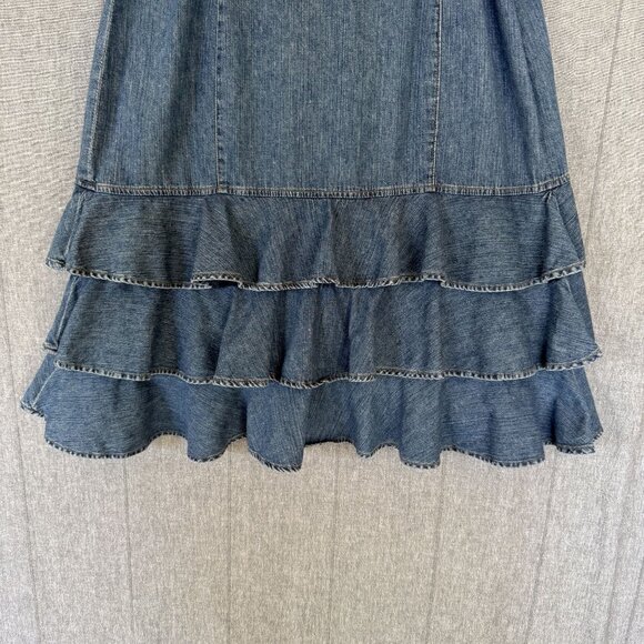 Lauren Ralph Lauren Cotton Denim Triple Ruffle Hem True  Wrap Midi Dress Size 10 - Picture 8 of 14